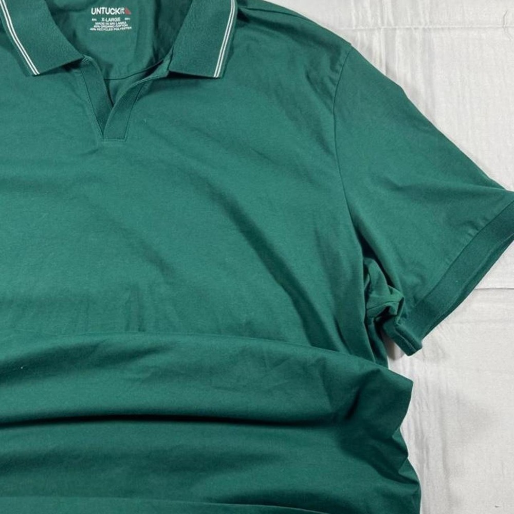 UNTUCKit Mens XL Forest Green Short Sleeve V-Neck Polo Organic Cotton Blend